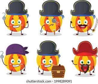 Cartoon character of yellow beach ball with various pirates  emoticons. Vector illustration