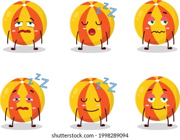 Cartoon character of yellow beach ball with sleepy expression. Vector illustration