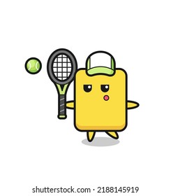 Cartoon character of yellow card as a tennis player , cute style design for t shirt, sticker, logo element