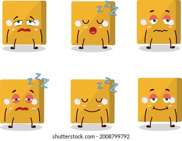 Cartoon character of yellow dice with sleepy expression. Vector illustration