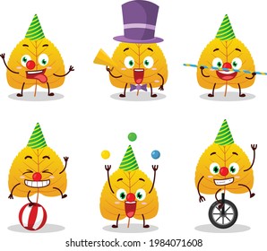 Cartoon character of yellow dried leaves with various circus shows. Vector illustration