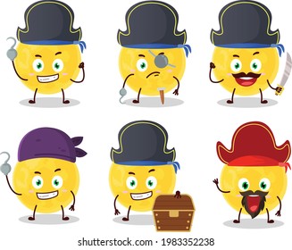 Cartoon character of yellow moon with various pirates emoticons