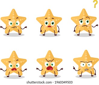 Cartoon character of yellow starfish with what expression