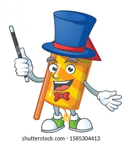 Cartoon character of yellow stripes fireworks rocket Magician style