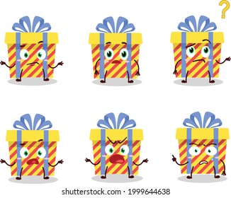 Cartoon character of yellow stripes gift with what expression. Vector illustration