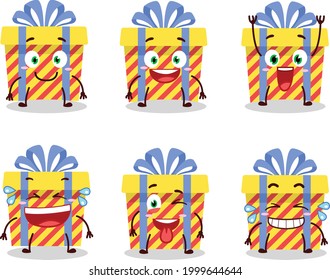 Cartoon character of yellow stripes gift with smile expression. Vector illustration