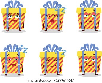 Cartoon character of yellow stripes gift with sleepy expression. Vector illustration