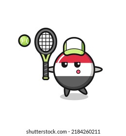 Cartoon character of yemen flag badge as a tennis player , cute style design for t shirt, sticker, logo element