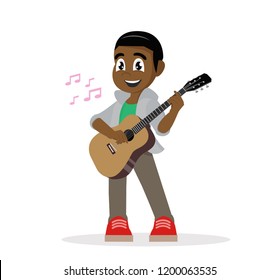 Cartoon character, Young African man playing guitar., vector eps10 