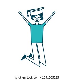 cartoon character young graduate woman jump from happiness