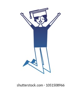 cartoon character young graduate woman jump from happiness