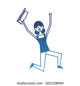 cartoon character young graduate woman jump from happiness