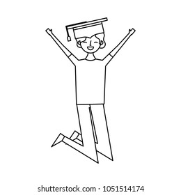cartoon character young graduate woman jump from happiness