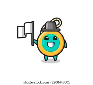 Cartoon character of yoyo holding a flag , cute design