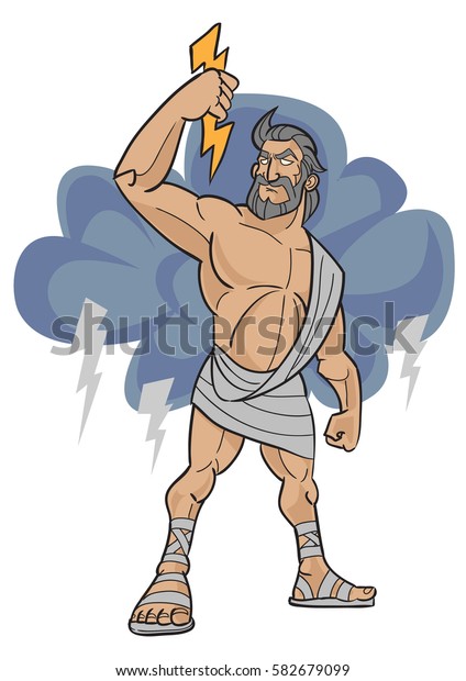 Cartoon Character Zeus God Thunder Stock Vector Royalty Free