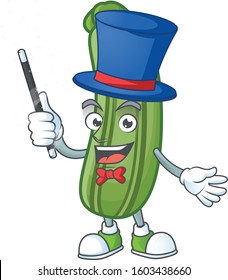 Cartoon character of zucchini performance as a Magician