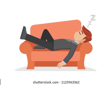 Cartoon Character,businessman Taking A Nap On Sofa.,vector Eps10