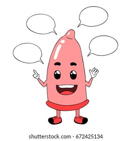 Cartoon character,condom and speech balloon, Hand drawn,Vector,Illustration.