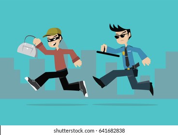 Cartoon character,Policeman chasing a thief., vector eps10