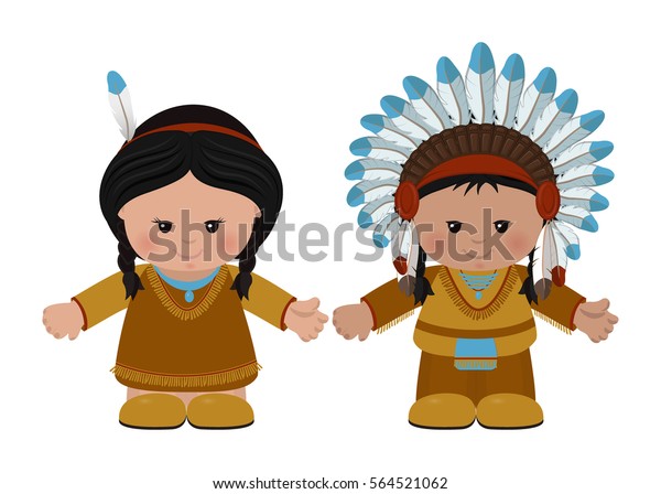 Cartoon characters of American Indians, man and woman in national dress