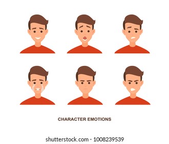 Cartoon Characters avatars emotion. Set of avatars with character emotions including surprise, happiness, anger, smirk, grin. cartoon style vector illustration of isolated layers on a white background