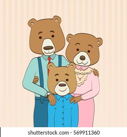 Cartoon characters bear family vector illustration