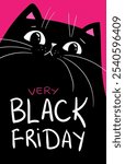 Cartoon characters black cat shopping. Kawaii angry black cat. Discounts, sale, black Friday. Online banner, flyer, card, coupon and other