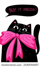 Personajes de dibujos animados de compras de gato negro. Gato negro enojado de Kawaii. Descuentos, rebajas, Black Friday. Anuncio en línea, volante, tarjeta, Cupón y otros