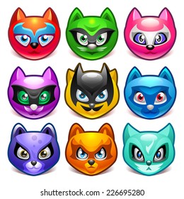 Cartoon characters. Cats in superhero role on white background. Vector illustration eps 10.