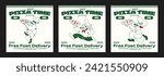 Cartoon characters chefs pizza delivery man in retro 90s style. Vintage poster, fast food online ordering. Vector logo of a pizzeria with a man in an apron