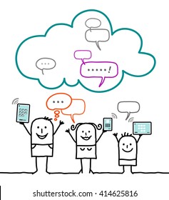 cartoon characters and cloud - social network