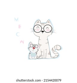 Cartoon characters collection. Animal cute kitten and cat. 