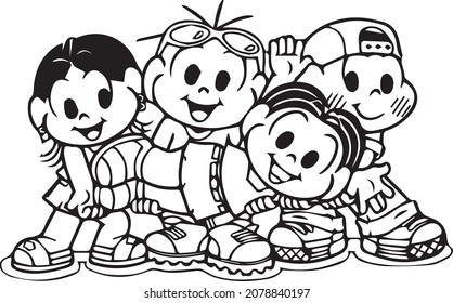 Cartoon Characters Coloring Book Children Hand Stock Vector (Royalty ...