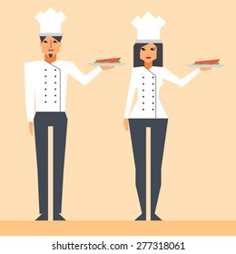Cartoon characters cook male and female - vector illustration