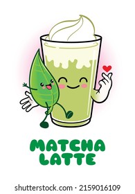 Personajes de caricatura de una taza de café con leche mate y una hoja de té verde