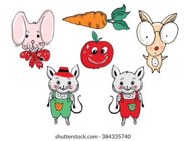 cartoon characters cute animals set