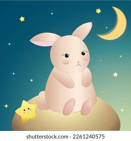 Cartoon characters  and cute bunny planet and stars  Drawn in kawaii anime style  Cute illustration for gift card   background