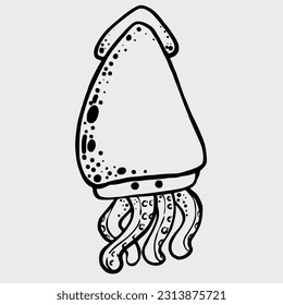 Cartoon characters cute sea animals and seafood outline clipart graphic hand printing 