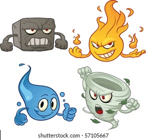 Cartoon characters depicting the four elements. Vector illustration with simple gradients. All elements on separate layers for easy editing.