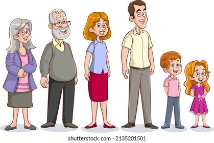 Cartoon Characters Different Agesextended Familyillustration Large