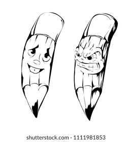 Cartoon characters of different drawing tools. Pencils, pen school comic 