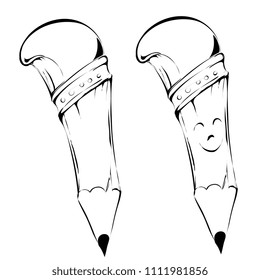 Cartoon characters of different drawing tools. Pencils, pen school comic 