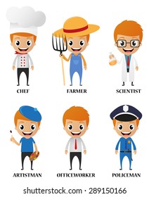 Cartoon characters with different profession 