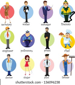 Cartoon characters of different professions