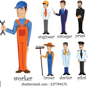 Cartoon characters of different professions