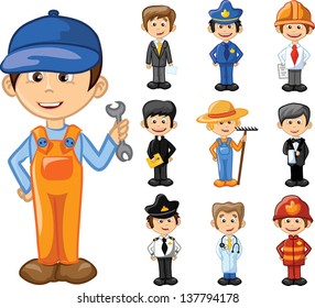 Cartoon characters of different professions