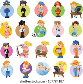 Cartoon characters of different professions