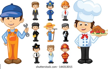 Cartoon characters of different professions