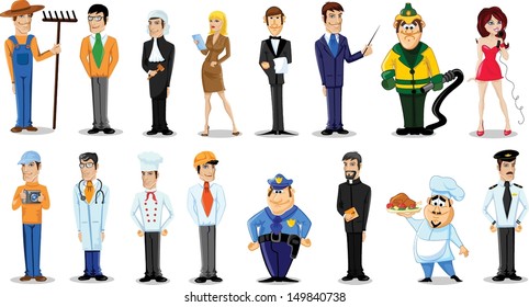 Cartoon characters of different professions 