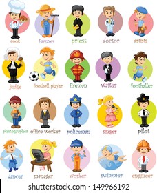 Cartoon characters of different professions